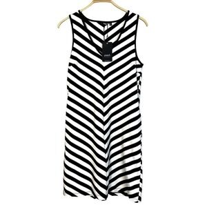 Peach KAMEO DRESS sz MEDIUM Sleeveless Black / White Stripe Pockets Slimming NEW